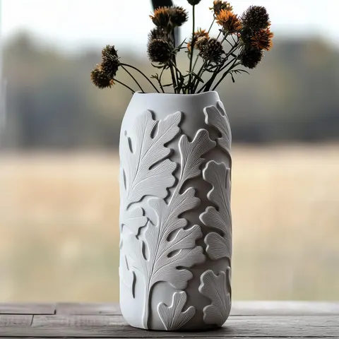 Elongated Vase With Flowers Pattern — 3D printed botanical vase