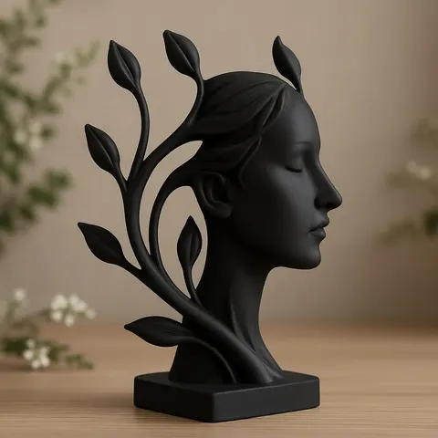 Face With Leaves Figurine — 3D printed face sculpture