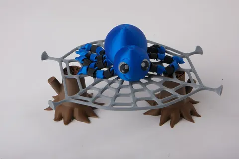 Flexi Spider on Web, Articulated Halloween Toy — 3D printed flexi animal