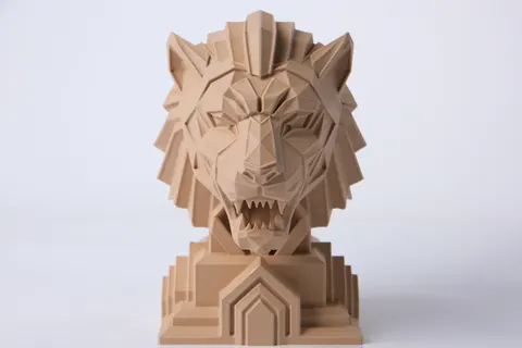 Geometric Lion Bust Sculpture — 3D printed animal figurine