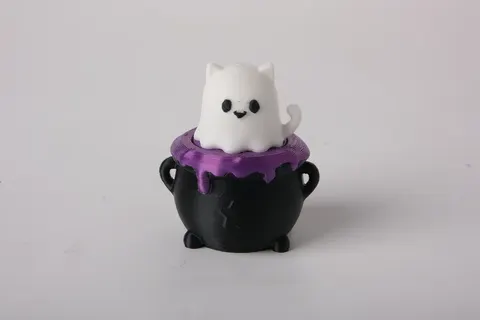 Ghost Cat Cauldron Button Toy — 3D printed fidget toy
