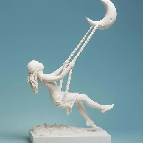 Girl On Rope With Moon — 3D printed bust sculpture