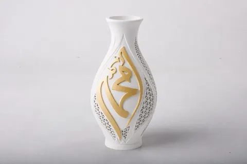 Golden Script Oasis Vase — 3D printed geometric vase