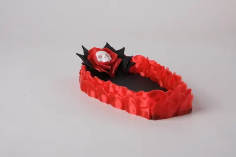Gothic Rose Coffin Jewelry Tray with Skull — 3D printed botanical tray