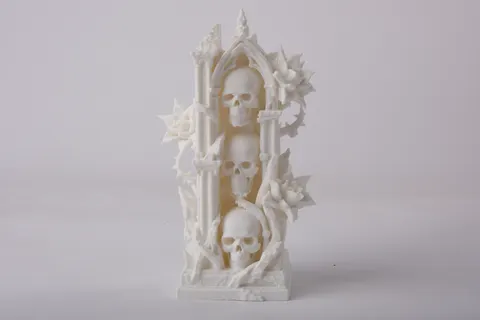 Gothic Skull Spire with Intricate Floral Elements — 3D printed gothic figurine