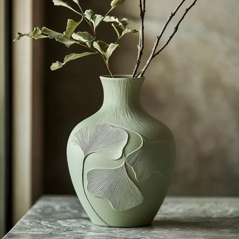 Green Vase With 3 Flowers — 3D printed botanical vase