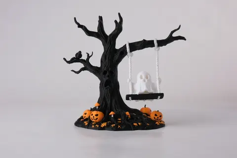 Haunted Tree with Ghost Swing — 3D printed gothic figurine