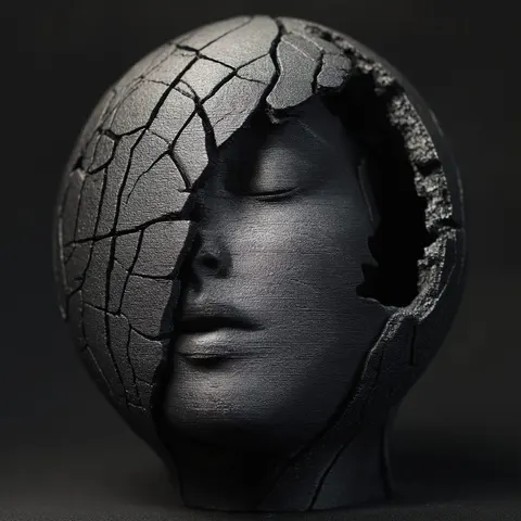 Head In Sphere — 3D printed face sculpture