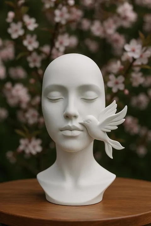Head With Bird — 3D printed face sculpture