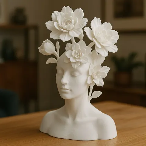Head With Flowers — 3D printed face sculpture