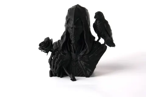 Hooded Man with Rose and Raven — 3D printed bust sculpture
