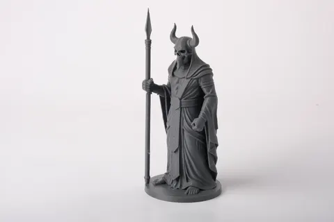 Horned Guardian Sculpture Fantasy Warrior with Spear — 3D printed gothic figurine
