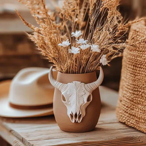 Horned Skull Vase — 3D printed figural vase