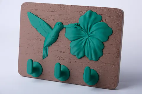 Hummingbird & Hibiscus Key Holder & Hook Rack — 3D printed animal tray