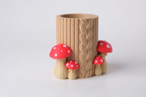 Knitted Mushroom Pen Holder — 3D printed desk organizer