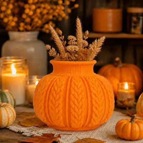 Knitted Pumpkin Vase — 3D printed seasonal vase
