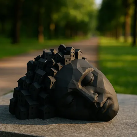 Lowpoly Face With Houses — 3D printed face sculpture