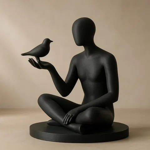 Man Thinks With Bird — 3D printed bust sculpture