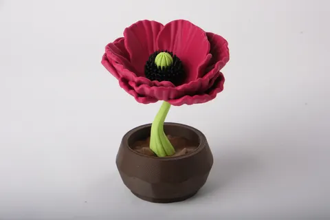 Midnight Bloom Sculpture Decorative Flower in Pot — 3D printed botanical sculpture