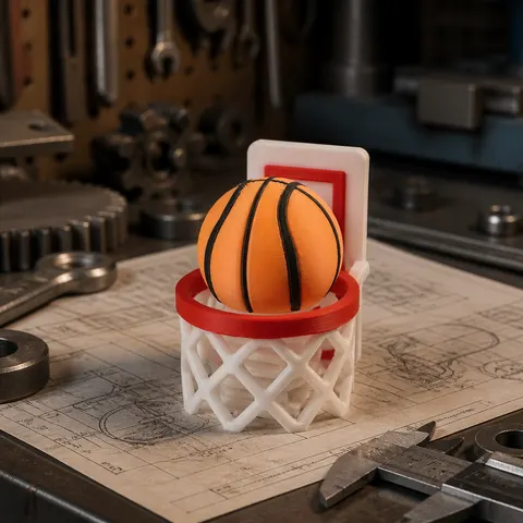 Miniature Basketball Hoop with Ball — 3D printed decor piece