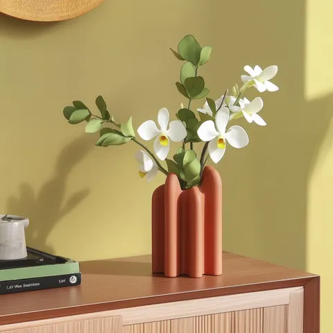 Orange Vase With Rounded Ribs — 3D printed geometric vase