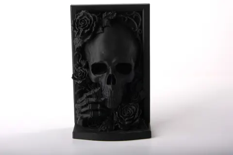 Ornate Skull Grimoire Art with Roses — 3D printed gothic figurine