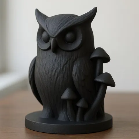 Owl With Mushrooms — 3D printed animal figurine