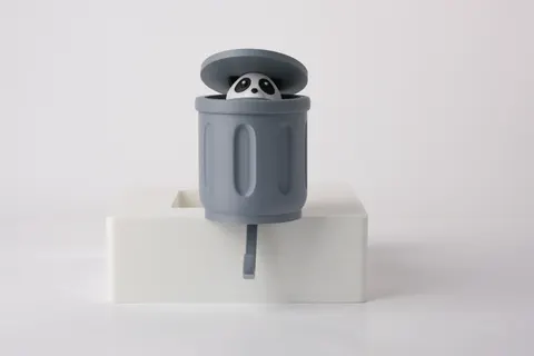 Peeking Panda Trash Can Key Hook with Pop-up Mechanism — 3D printed animal tray