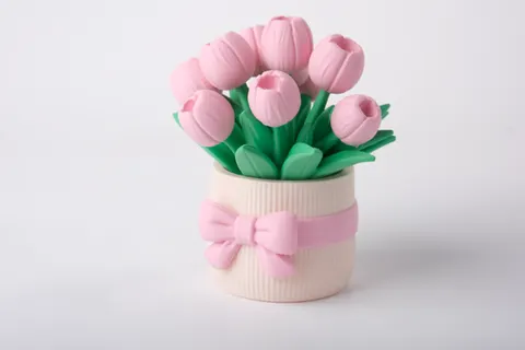 Pink Tulip Bouquet Sculpture — 3D printed botanical sculpture
