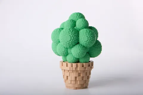 Pixel Tree in Pot — 3D printed botanical sculpture