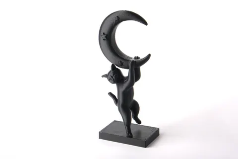 Playful Cat Holding a Crescent Moon Sculpture — 3D printed cat figurine