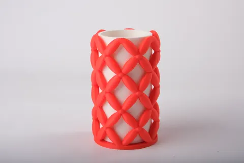 Red Lattice Vase — 3D printed geometric vase