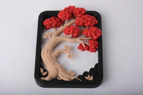Red Tree of Life Relief Sculpture — 3D printed wall decor piece