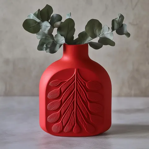 Red Vase With Cakes And Pattern — 3D printed botanical vase