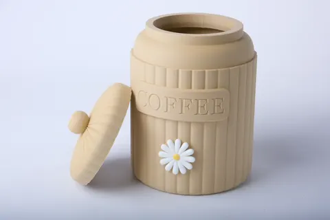 Ribbed Coffee Storage Jar with Daisy Detail — 3D printed kitchen accessory