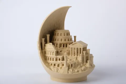 Roman Ruins Crescent Moon Sculpture — 3D printed wall decor piece