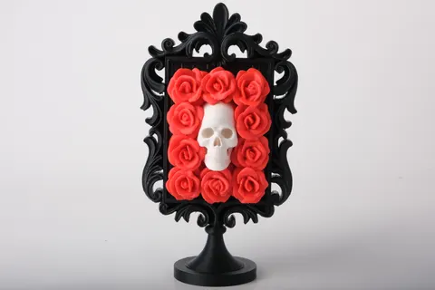 Rose Skull Frame Sculpture — 3D printed gothic figurine