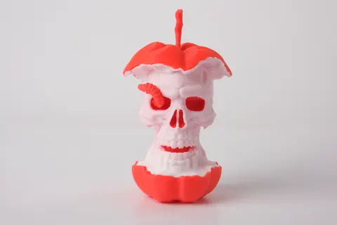 Skull Apple Core Sculpture with Worm — 3D printed gothic figurine