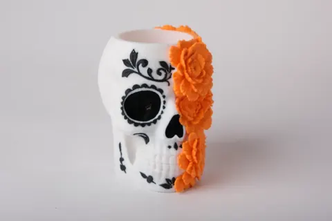 Skull Vase with Floral Patterns — 3D printed figural vase