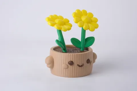 Smiley Daisy Planter Botanical Sculpture — 3D printed figural vase