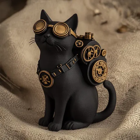 Steampunk Cat — 3D printed cat figurine
