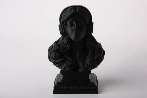 Stylish Black Bust with Headphones and Bubble Gum Accent — 3D printed bust sculpture