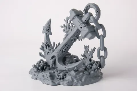 Sunken Anchor with Coral Reef and Chain — 3D printed decor piece
