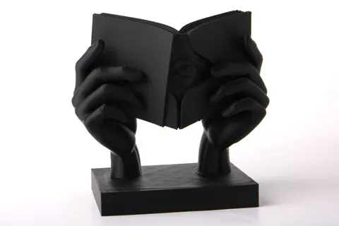 Surreal Book Sculpture with Hands and Eyes — 3D printed face sculpture