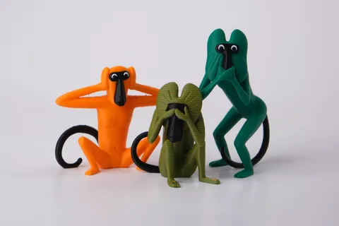 Three Wise Monkeys See No Evil Sculpture — 3D printed animal figurine