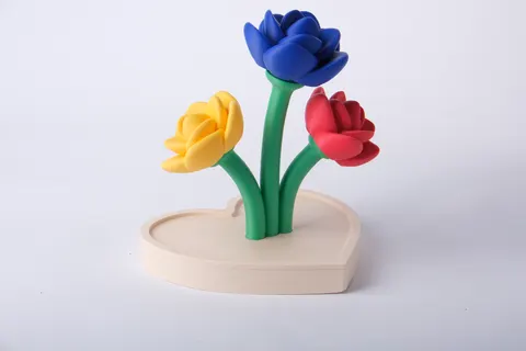 Tulip Bouquet on Heart Base — 3D printed botanical sculpture