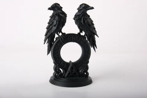Twin Raven Rune Gate — 3D printed gothic figurine