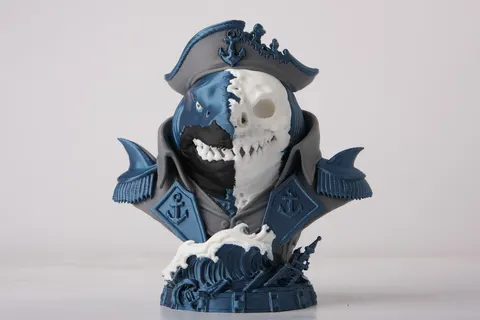 Undead Shark Admiral Bust — 3D printed animal figurine