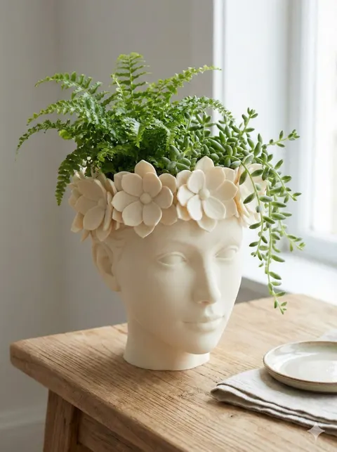 Vase Female Head And Flowers — 3D printed figural vase