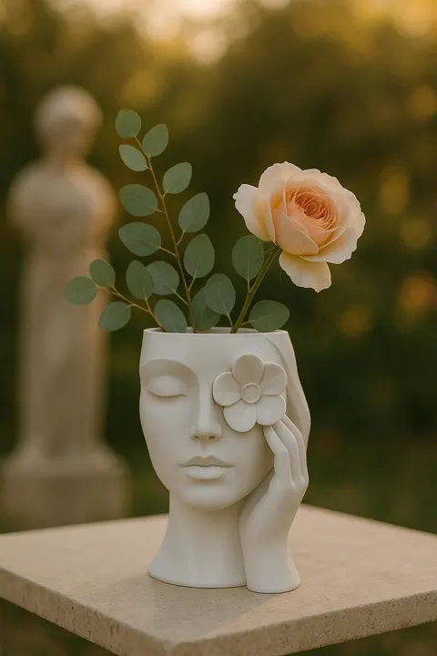 Vase Head With Flower — 3D printed figural vase